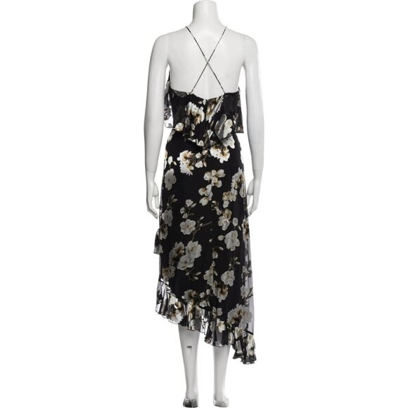 NWT Alice + Olivia Floral Print Midi Length Dress Asymmetrical Hem XS | 2 #9452 - Picture 5 of 8